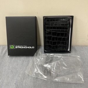 New Identity Stronghold Leather RFID Minimalist Wallet Black Croc Print Charity